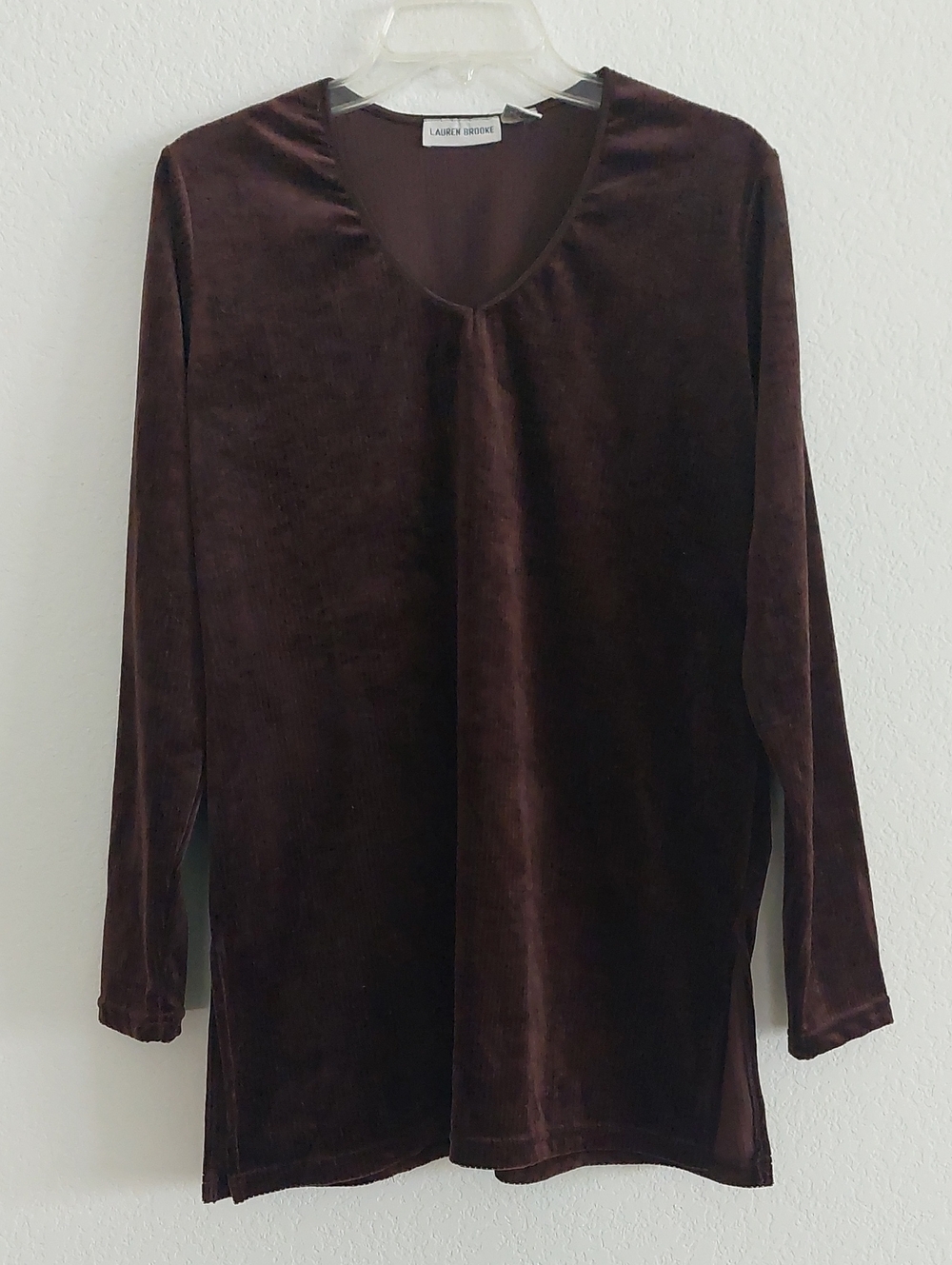 LAUREN BROOKE Leisure Wear Velvet Knit Textured Tunic Top NWT